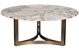 Журнальный стол 58DB-07035, 90x90x38, МДФ, мрамор, бежевый мрамор/ бронзовый
