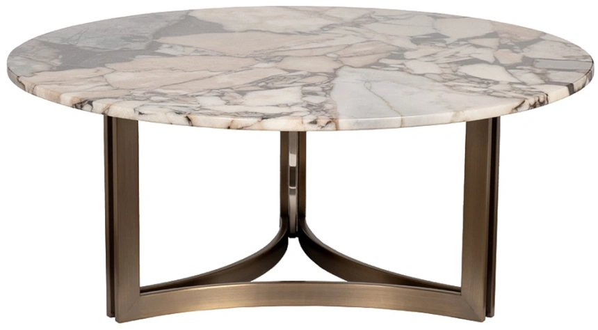 Журнальный стол 58DB-07035, 90x90x38, МДФ, мрамор, бежевый мрамор/ бронзовый