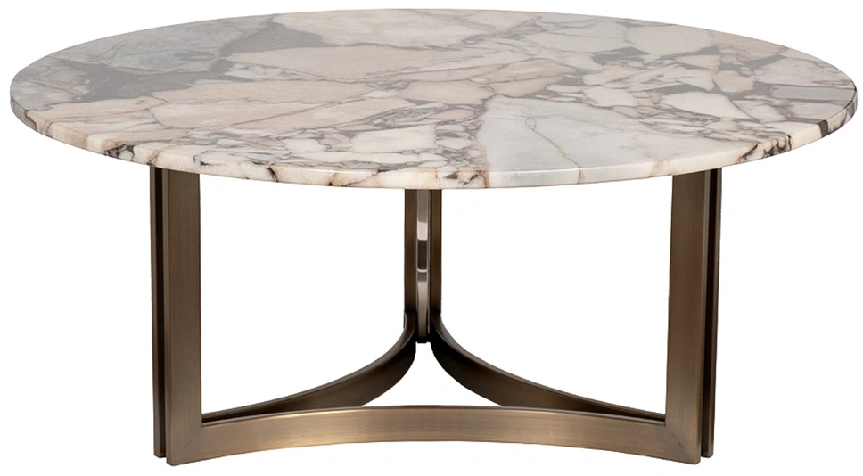 Журнальный стол 58DB-07035, 90x90x38, МДФ, мрамор, бежевый мрамор/ бронзовый