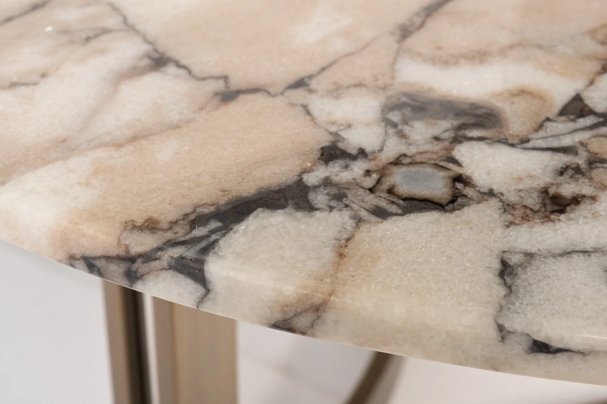 Журнальный стол 58DB-07035, 90x90x38, МДФ, мрамор, бежевый мрамор/ бронзовый