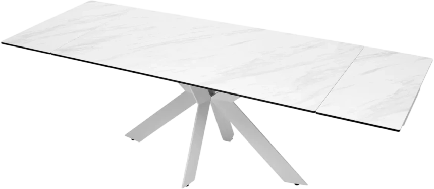 Кухонный стол раздвижной Belluno 160, Marbles Kl-99, Белый мрамор матовый, итальянская керамика, белый каркас