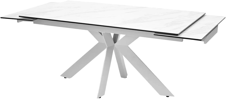 Кухонный стол раздвижной Belluno 160, Marbles Kl-99, Белый мрамор матовый, итальянская керамика, белый каркас