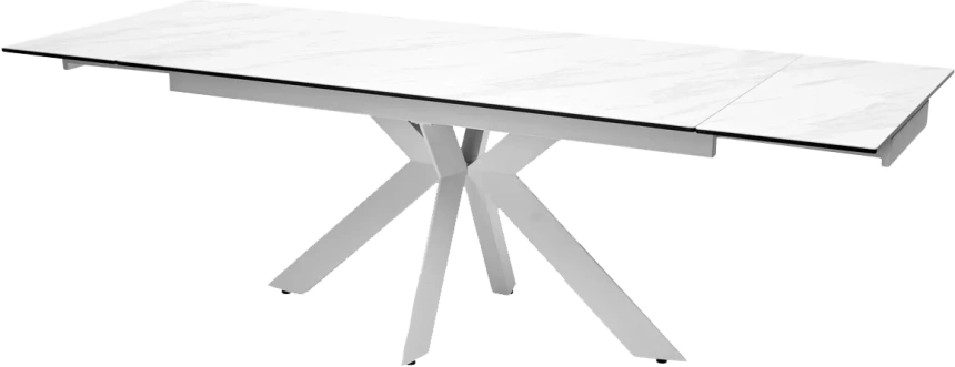 Кухонный стол раздвижной Belluno 160, Marbles Kl-99, Белый мрамор матовый, итальянская керамика, белый каркас