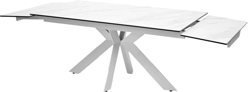 Кухонный стол раздвижной Belluno 160, Marbles Kl-99, Белый мрамор матовый, итальянская керамика, белый каркас