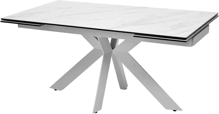 Кухонный стол раздвижной Belluno 160, Marbles Kl-99, Белый мрамор матовый, итальянская керамика, белый каркас