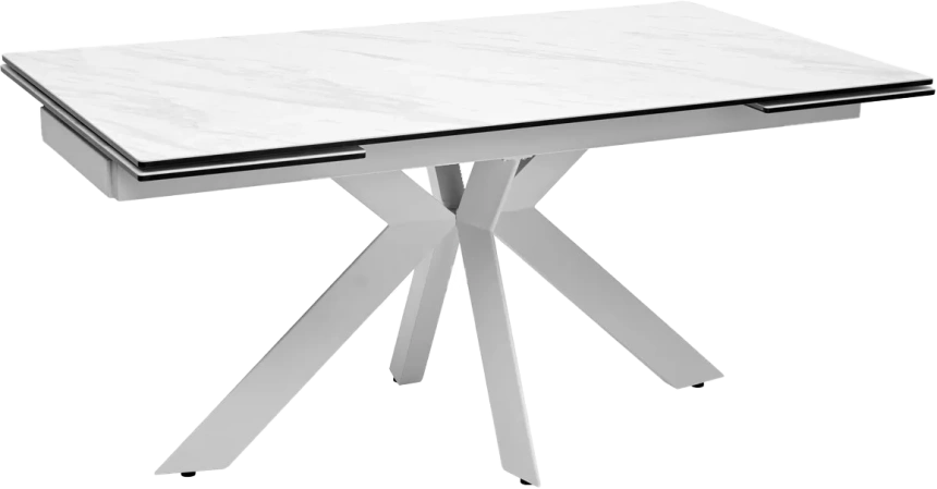 Кухонный стол раздвижной Belluno 160, Marbles Kl-99, Белый мрамор матовый, итальянская керамика, белый каркас