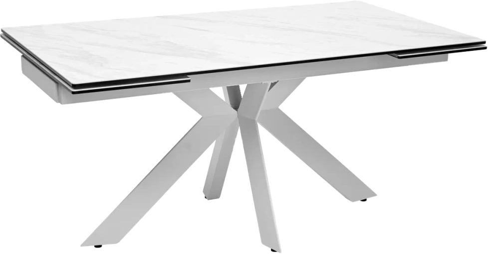Кухонный стол раздвижной Belluno 160, Marbles Kl-99, Белый мрамор матовый, итальянская керамика, белый каркас
