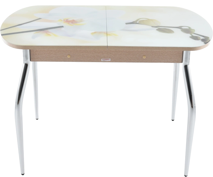 Кухонный стол Ривьера, фотопечать Цветы-5, стекло, каркас хром