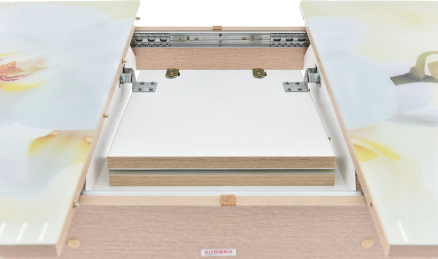 Кухонный стол Ривьера, фотопечать Цветы-5, стекло, каркас хром