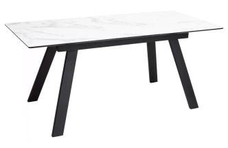 Обеденный раздвижной стол Морис-2 140, Mатте Белый Мрамор, керамика, черный каркас