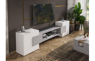 Тумба под ТВ Лисмор, с полками, белый / бетон светлый