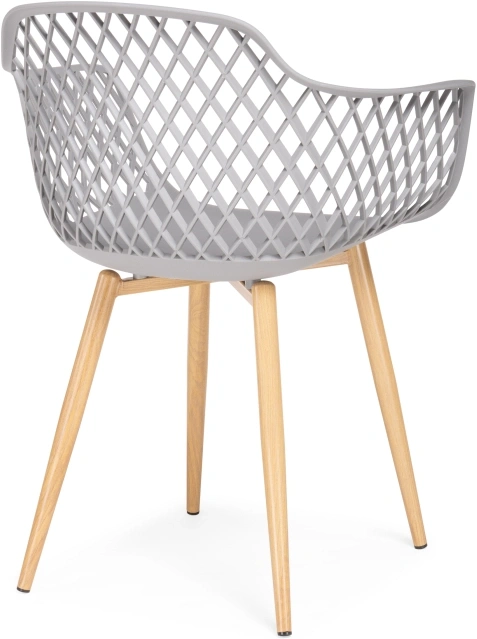 Пластиковый стул Rikon, с подлокотниками, серый / металл под дерево