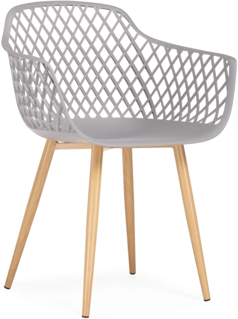 Пластиковый стул Rikon, с подлокотниками, серый / металл под дерево