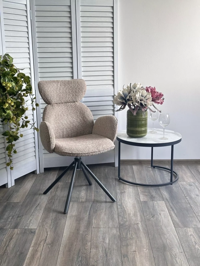 Стул Vardy, мягкий, поворотный, бежевый букле XD841-06, серый каркас