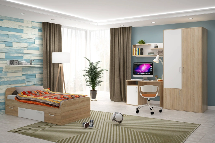 Шкаф Мика трехдверный, Дуб сонома/Белый