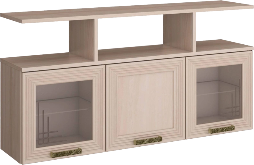 Полка-витрина навесная Орион Ясень шимо светлый/Лён