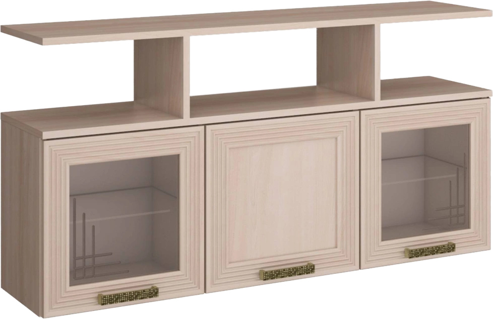 Полка-витрина навесная Орион Ясень шимо светлый/Лён