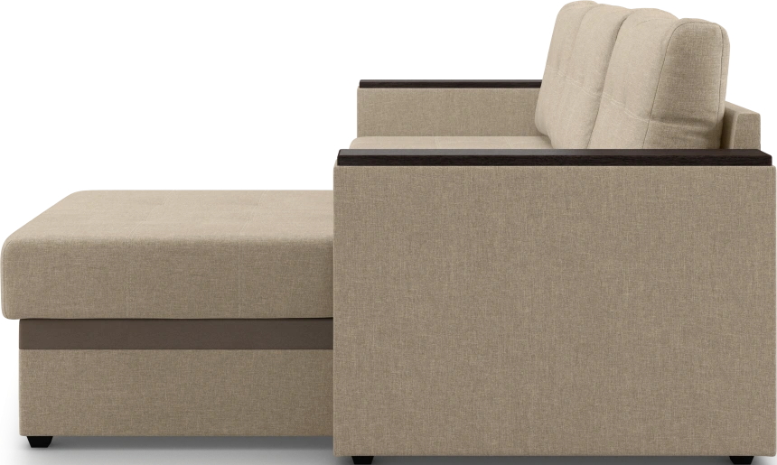 Диван угловой, Атлантик, модель 111, Savana Camel (бежевый) / ECOstile Chocolate / венге