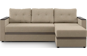 Диван угловой, Атлантик, модель 111, Savana Camel (бежевый) / ECOstile Chocolate / венге