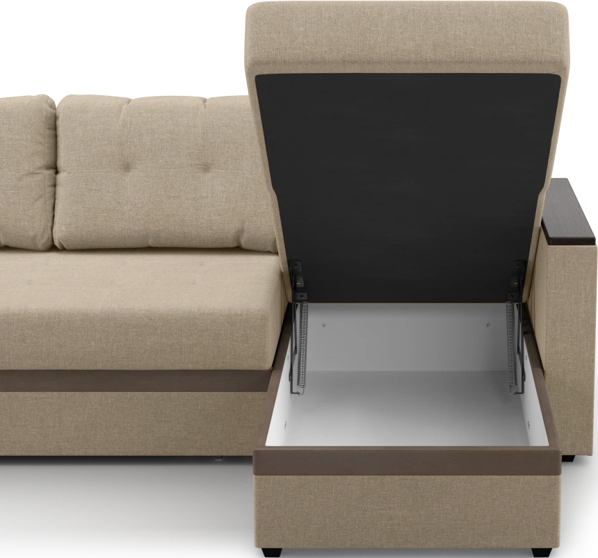 Диван угловой, Атлантик, модель 111, Savana Camel (бежевый) / ECOstile Chocolate / венге