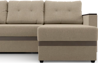 Диван угловой, Атлантик, модель 111, Savana Camel (бежевый) / ECOstile Chocolate / венге