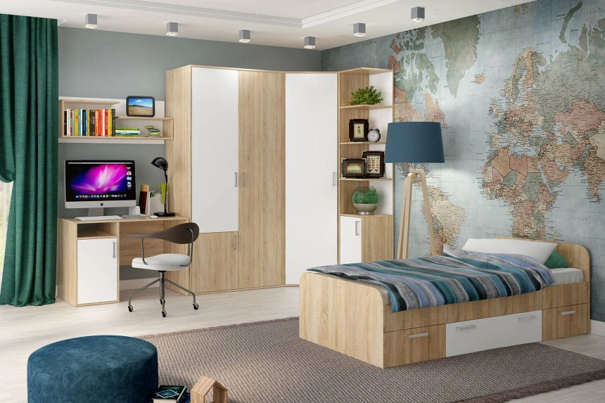 Шкаф угловой Мика, Дуб сонома / Белый