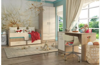 Шкаф Юта, двухдверный с ящиком, Крослайн карамель / Латте