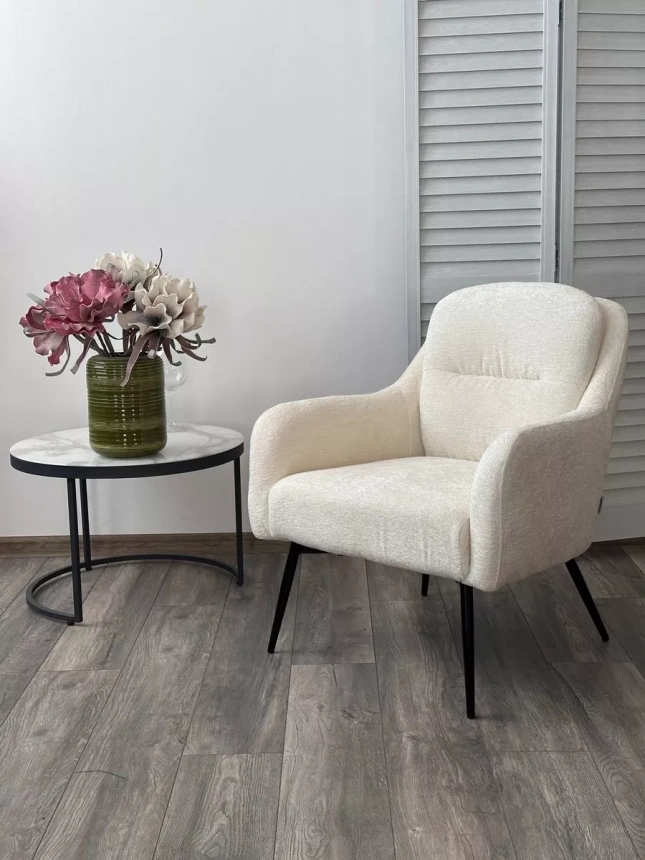 Стул-кресло Argos, 3018-01 белый, шенилл, черный каркас