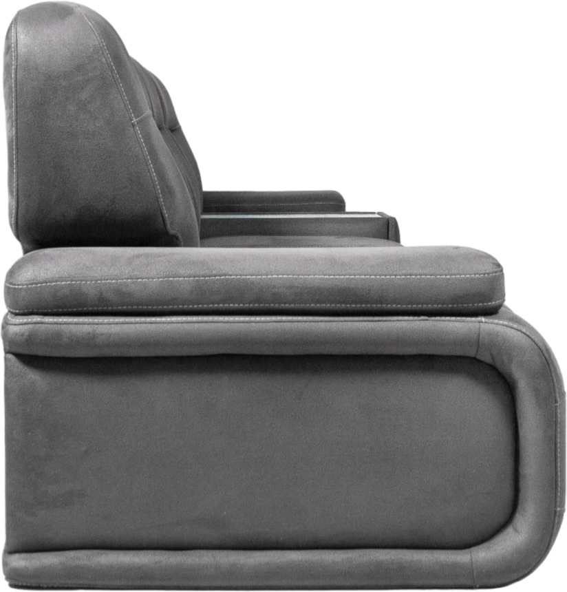 Диван модульный Арт-18, стандартный модуль в ткани Инфинити Грей, нить контрастная, декор Дуб серый, бар расположен справа