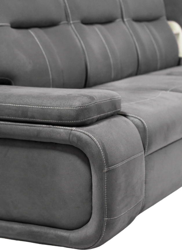 Диван модульный Арт-18, стандартный модуль в ткани Инфинити Грей, нить контрастная, декор Дуб серый, бар расположен справа