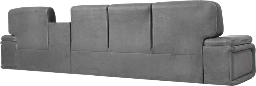 Диван модульный Арт-18, стандартный модуль в ткани Инфинити Грей, нить контрастная, декор Дуб серый, бар расположен справа