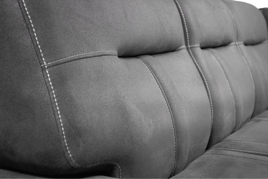 Диван модульный Арт-18, стандартный модуль в ткани Инфинити Грей, нить контрастная, декор Дуб серый, бар расположен справа