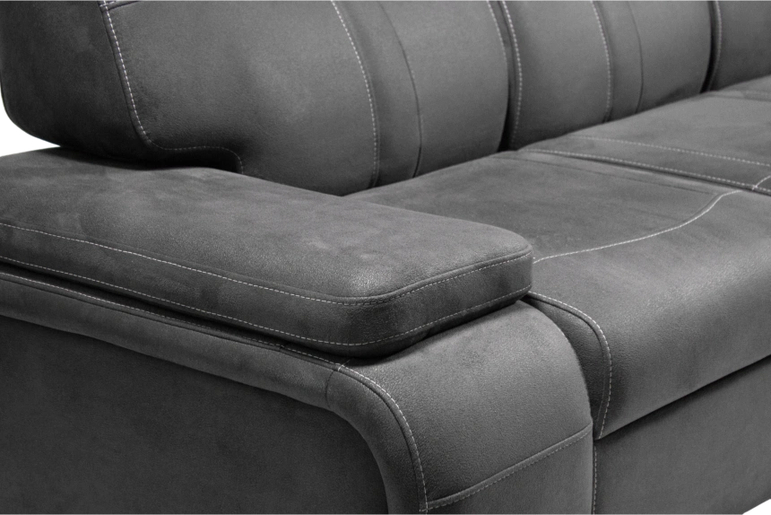 Диван модульный Арт-18, стандартный модуль в ткани Инфинити Грей, нить контрастная, декор Дуб серый, бар расположен справа