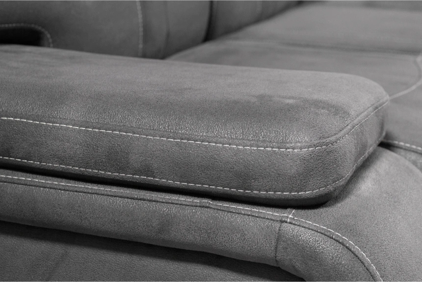 Диван модульный Арт-18, стандартный модуль в ткани Инфинити Грей, нить контрастная, декор Дуб серый, бар расположен справа