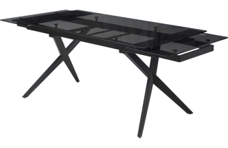 Кухонный стол раздвижной Adria 160, Smoked Black Glass Дымчато-черное стелко, черный каркас