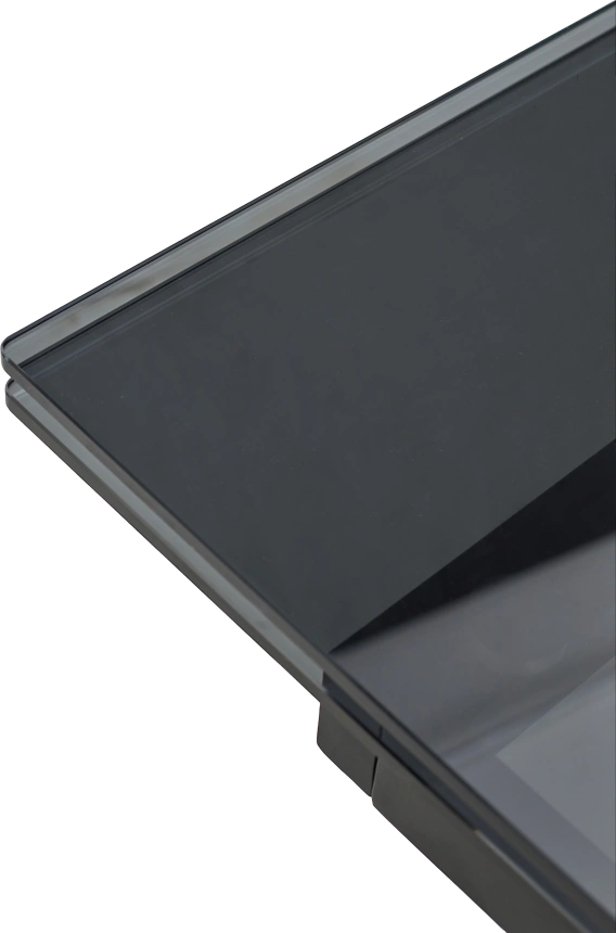 Кухонный стол раздвижной Adria 160, Smoked Black Glass Дымчато-черное стелко, черный каркас