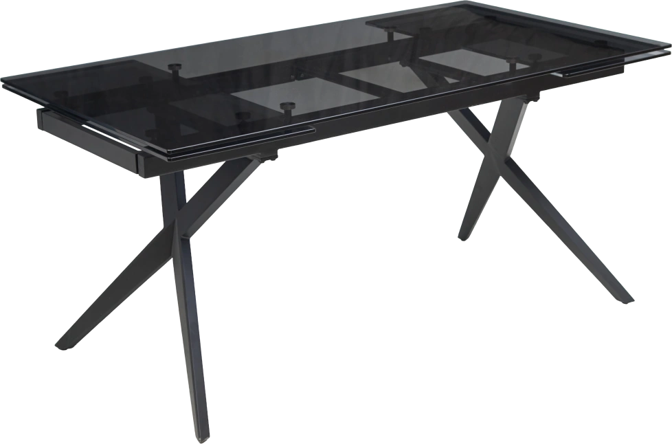 Кухонный стол раздвижной Adria 160, Smoked Black Glass Дымчато-черное стелко, черный каркас