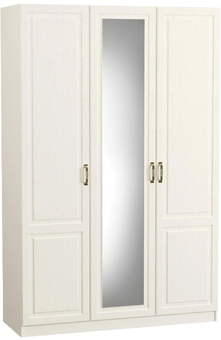 Шкаф трехдверный Ливерпуль, распашной для одежды с зеркалом, белый / ясень ваниль