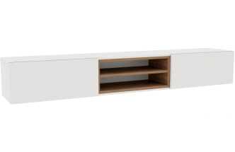 Тумба под ТВ Лонгфорд, с двумя ящиками и полками, белый / дуб вотан