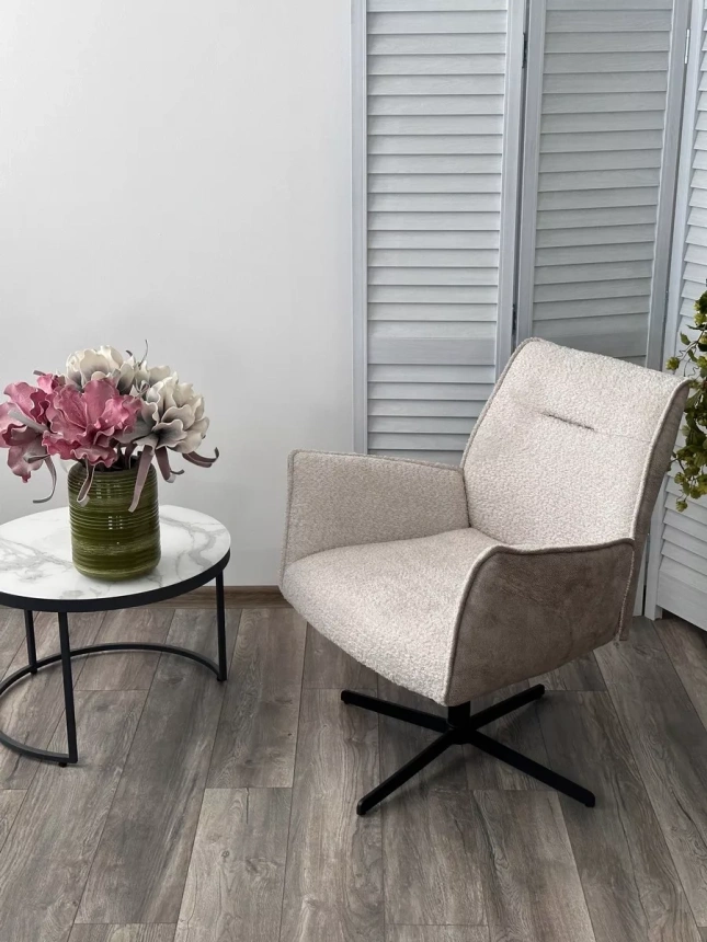 Стул-кресло Belfast, поворотное, XD841-02 бежевый, букле, GINO-101 бежевый, ткань, черный
