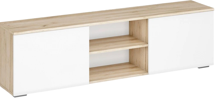 Тумба под ТВ Алетра, c полками, ТБ01-1600, дуб крафт серый / глянец белый