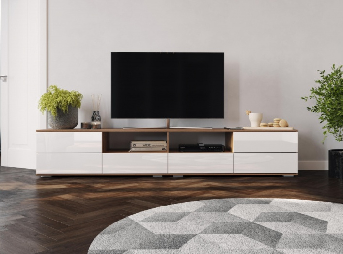 Тумба под ТВ Маллоу, дуб вотан / белый глянец