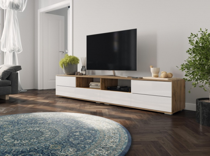 Тумба под ТВ Маллоу, дуб вотан / белый глянец