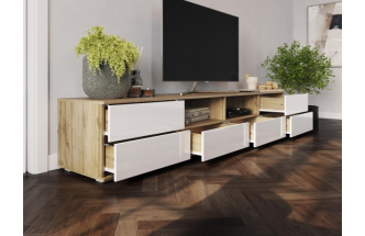 Тумба под ТВ Маллоу, дуб вотан / белый глянец