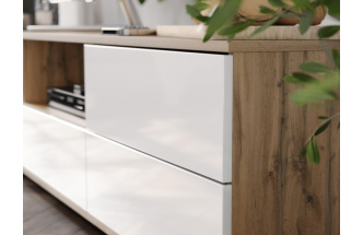 Тумба под ТВ Маллоу, дуб вотан / белый глянец