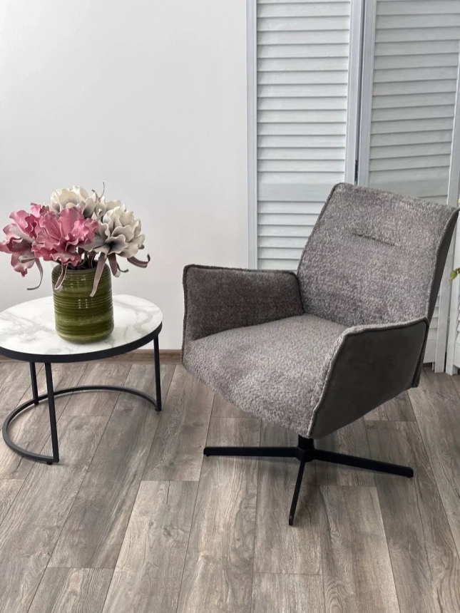 Стул-кресло Belfast, поворотное, XD841-16 серый, букле, Gino-457 серый, ткань, черный