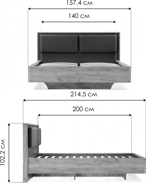 Полутороспальная кровать Клауд, 140x200, парящая, дуб крафт золотой / антрацит