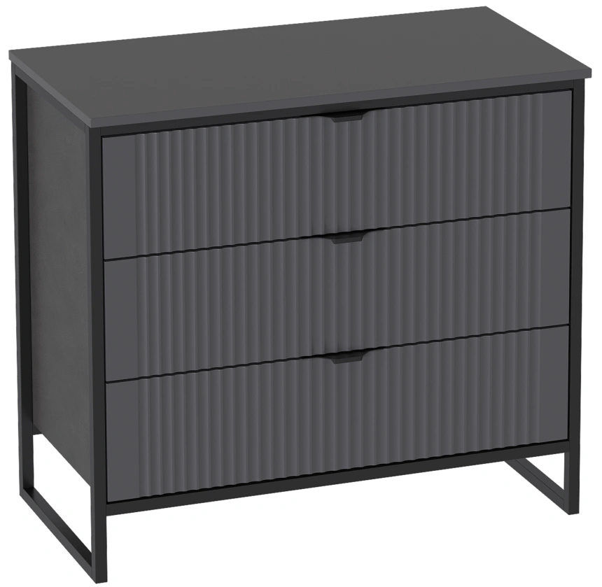 Комод Нора, с тремя ящиками, металл бруклин / графит