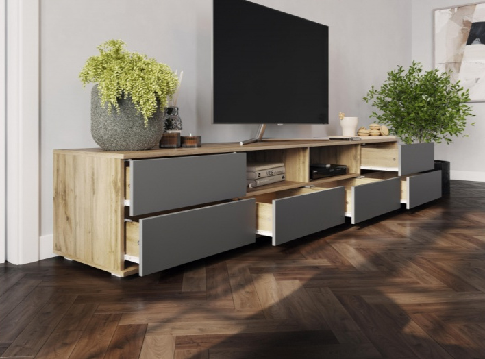 Тумба под ТВ Маллоу, дуб вотан / графит софт