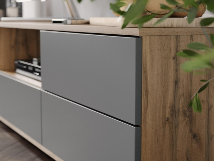 Тумба под ТВ Маллоу, дуб вотан / графит софт